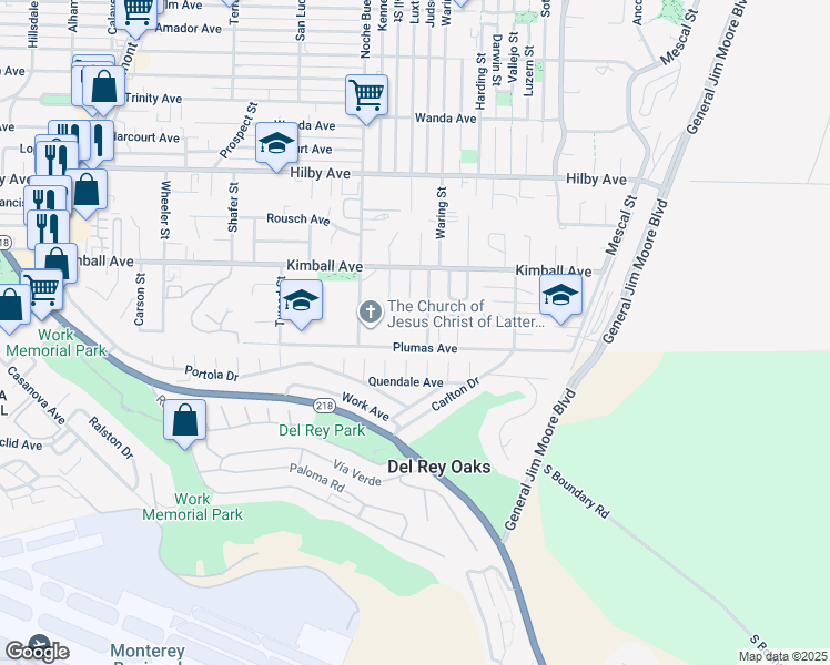 map of restaurants, bars, coffee shops, grocery stores, and more near 1388 Boles Ct in Seaside