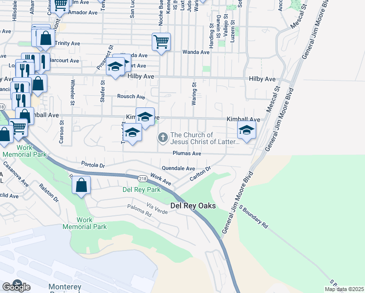 map of restaurants, bars, coffee shops, grocery stores, and more near 1388 Boles Court in Seaside