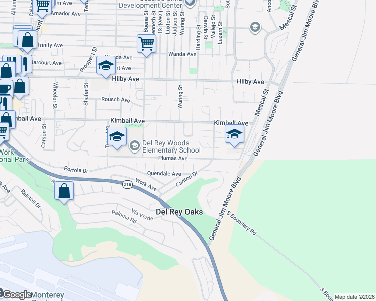 map of restaurants, bars, coffee shops, grocery stores, and more near 1435 Plumas Avenue in Seaside