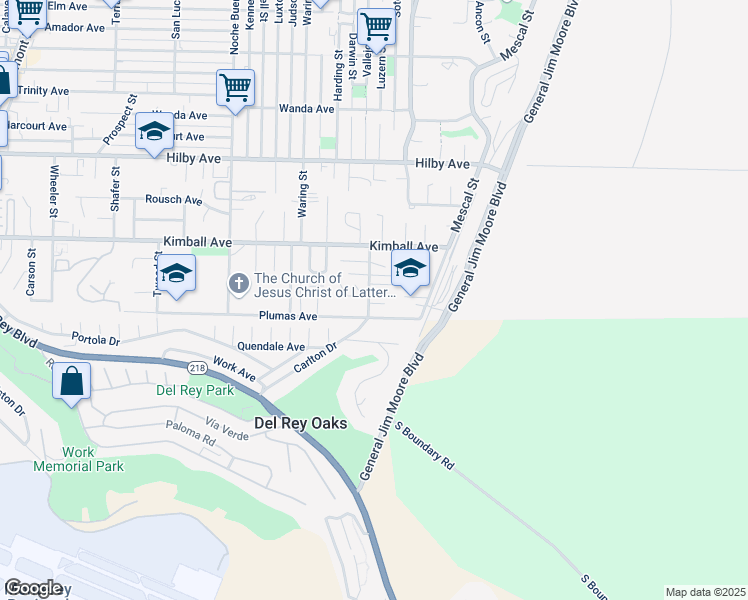 map of restaurants, bars, coffee shops, grocery stores, and more near 1024 Highland Street in Seaside