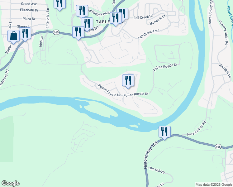 map of restaurants, bars, coffee shops, grocery stores, and more near 147 Grandview Drive in Branson