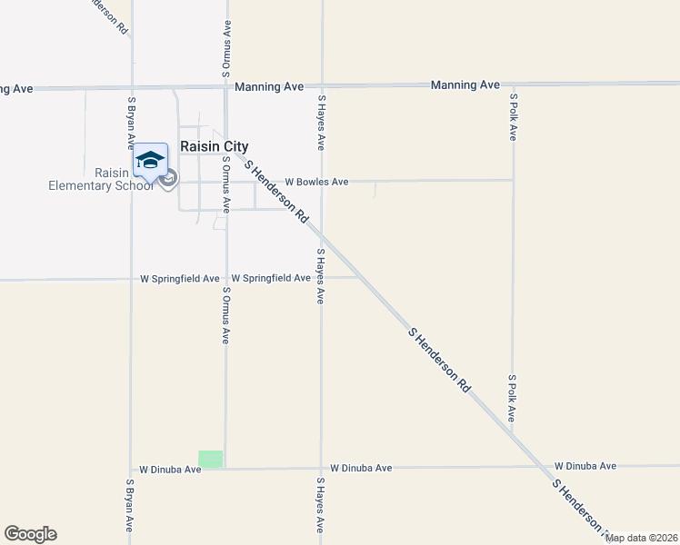 map of restaurants, bars, coffee shops, grocery stores, and more near 5920 West Springfield Avenue in Raisin City