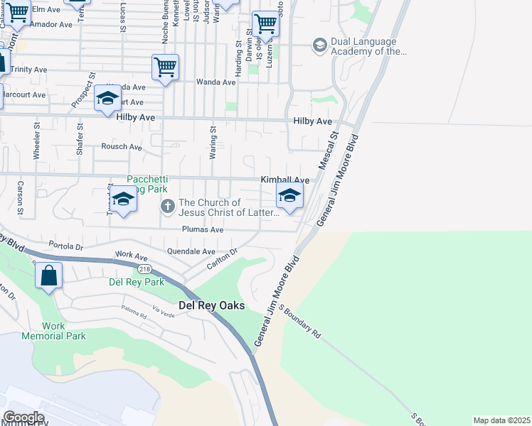 map of restaurants, bars, coffee shops, grocery stores, and more near 1561 La Honda Court in Seaside