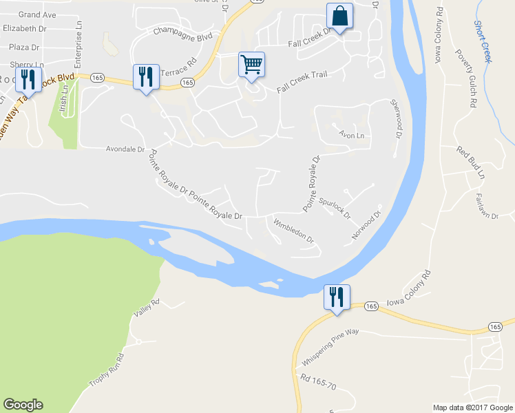 map of restaurants, bars, coffee shops, grocery stores, and more near 142 Clubhouse Drive in Branson