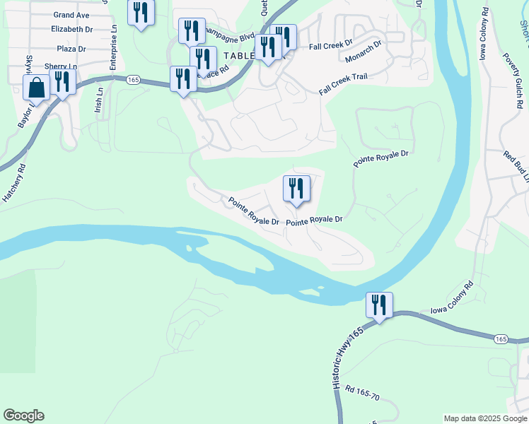 map of restaurants, bars, coffee shops, grocery stores, and more near 186 Bunker Ridge Drive in Branson