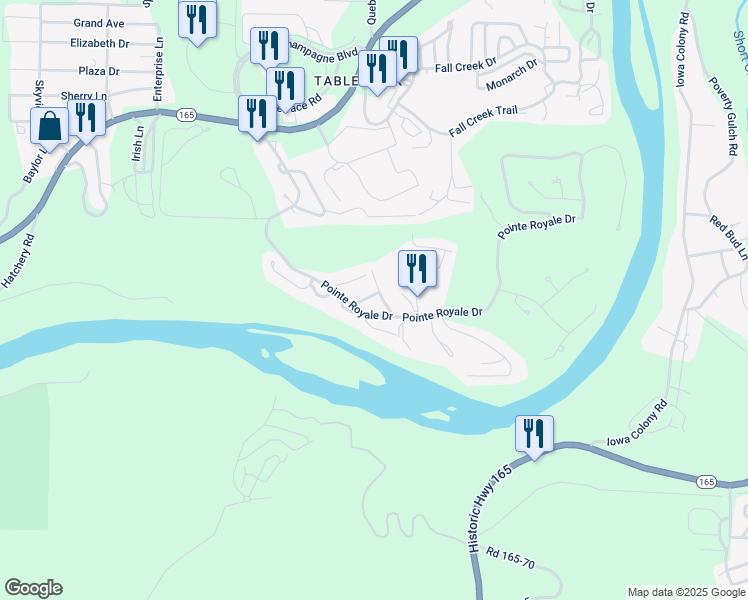 map of restaurants, bars, coffee shops, grocery stores, and more near 186 Bunker Ridge Drive in Branson