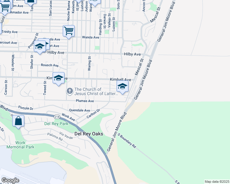 map of restaurants, bars, coffee shops, grocery stores, and more near 1561 La Honda Court in Seaside