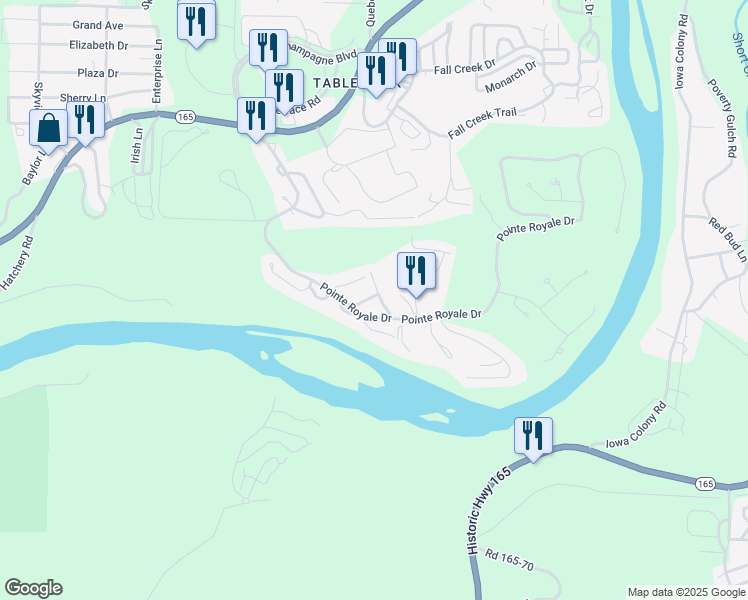map of restaurants, bars, coffee shops, grocery stores, and more near 132 Highland Drive in Branson