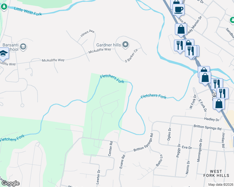map of restaurants, bars, coffee shops, grocery stores, and more near 7329 South Barker Circle in Fort Campbell