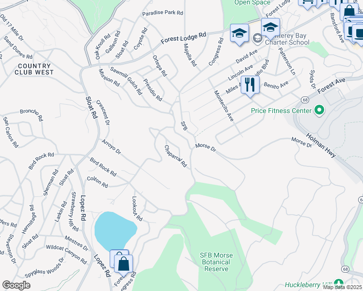 map of restaurants, bars, coffee shops, grocery stores, and more near 1151 Arrowhead Road in Del Monte Forest