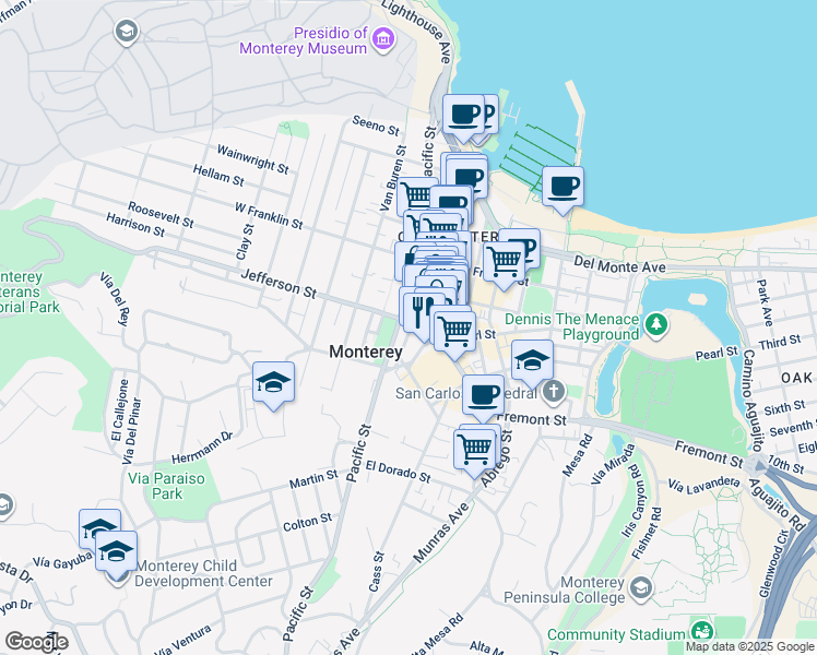 map of restaurants, bars, coffee shops, grocery stores, and more near 464 Calle Principal in Monterey