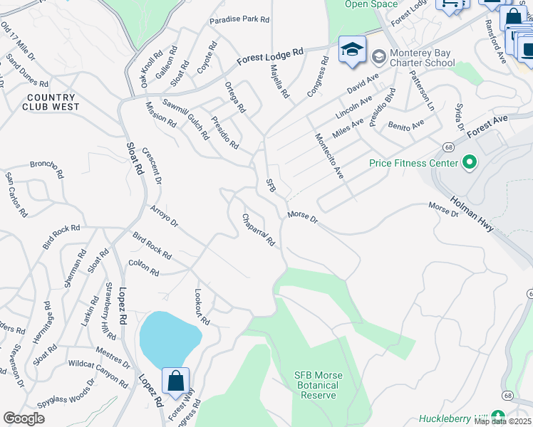 map of restaurants, bars, coffee shops, grocery stores, and more near 1151 Arrowhead Road in Del Monte Forest