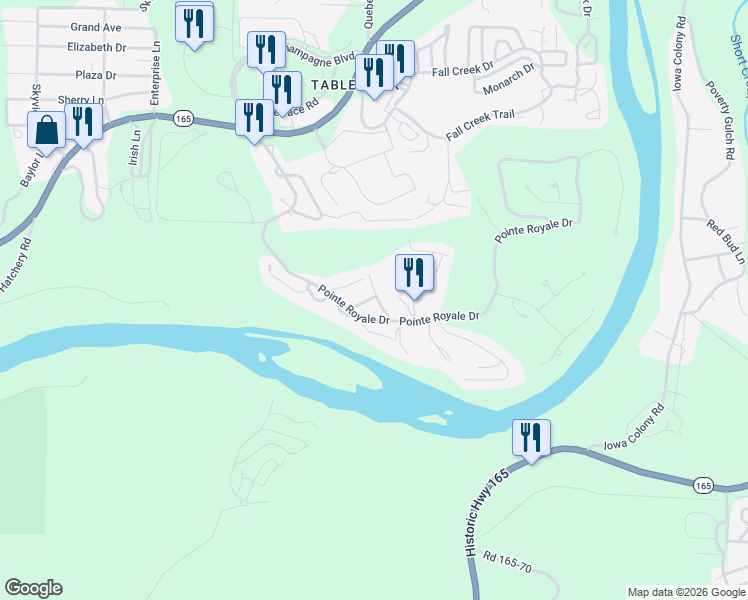 map of restaurants, bars, coffee shops, grocery stores, and more near 186 Bunker Ridge Drive in Branson