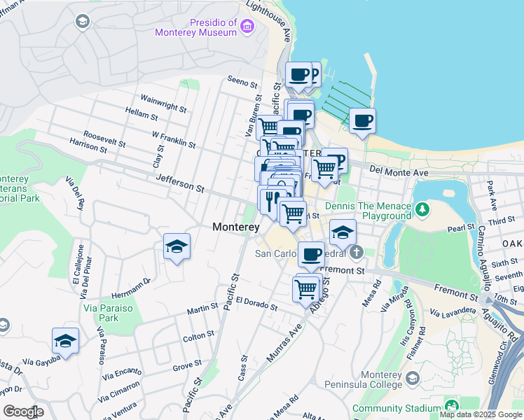 map of restaurants, bars, coffee shops, grocery stores, and more near 464 Calle Principal in Monterey