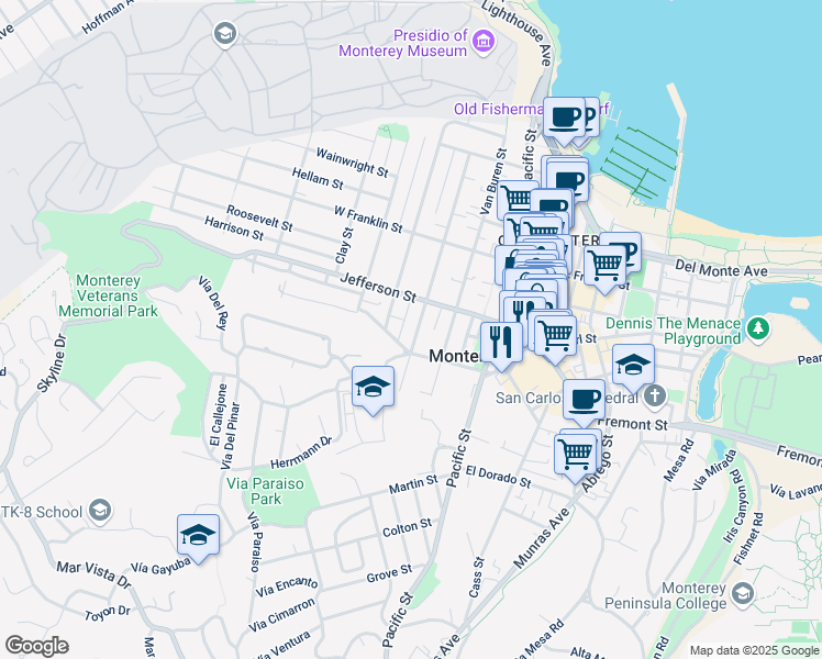map of restaurants, bars, coffee shops, grocery stores, and more near 562 Larkin Street in Monterey