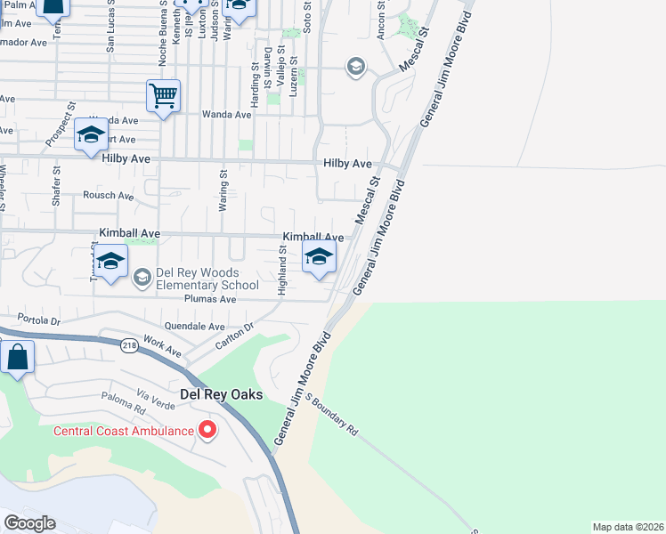 map of restaurants, bars, coffee shops, grocery stores, and more near 1057 Mescal Street in Seaside
