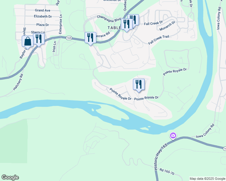 map of restaurants, bars, coffee shops, grocery stores, and more near 100 Berms Circle in Branson