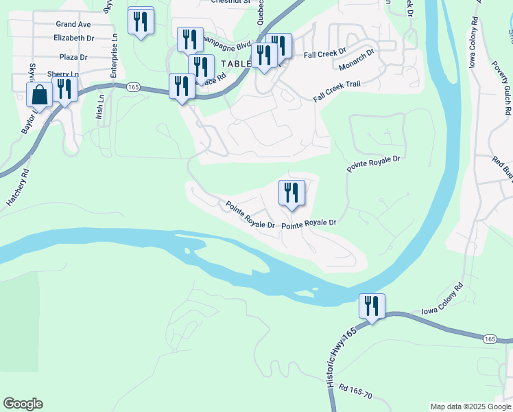 map of restaurants, bars, coffee shops, grocery stores, and more near 100 Berms Circle in Branson