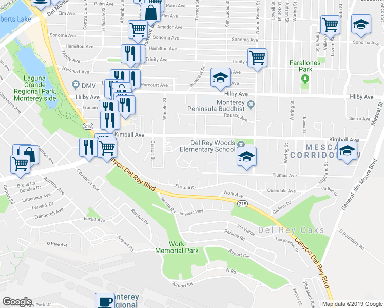 map of restaurants, bars, coffee shops, grocery stores, and more near 29 Lorraine Court in Seaside