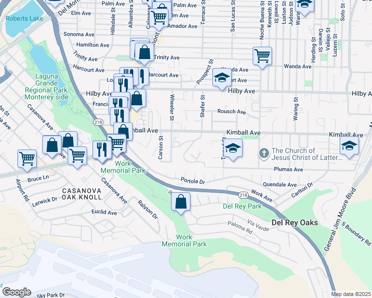 map of restaurants, bars, coffee shops, grocery stores, and more near 1051 Highlander Drive in Seaside