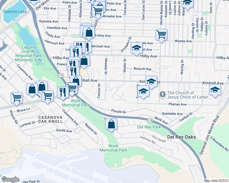 map of restaurants, bars, coffee shops, grocery stores, and more near 1051 Highlander Drive in Seaside