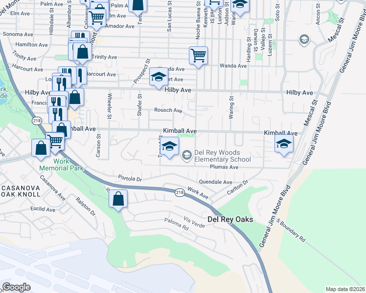 map of restaurants, bars, coffee shops, grocery stores, and more near 1281 Plumas Avenue in Seaside