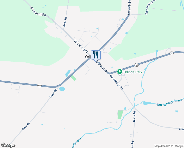 map of restaurants, bars, coffee shops, grocery stores, and more near 1030 Industrial Drive in Orlinda