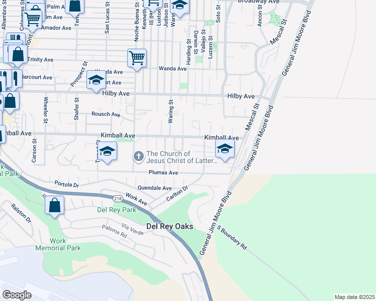 map of restaurants, bars, coffee shops, grocery stores, and more near 1497 Highland Place in Seaside