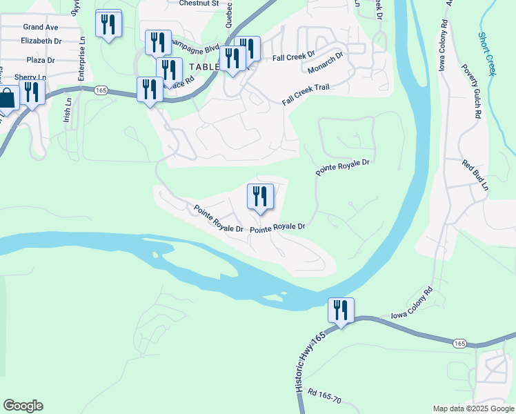 map of restaurants, bars, coffee shops, grocery stores, and more near 142 Clubhouse Drive in Branson