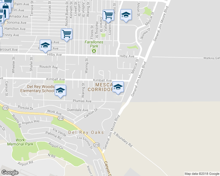 map of restaurants, bars, coffee shops, grocery stores, and more near 1561 La Honda Court in Seaside