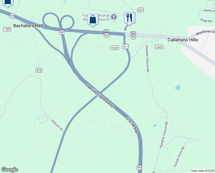 map of restaurants, bars, coffee shops, grocery stores, and more near 677 Berry Hill Rd in Danville