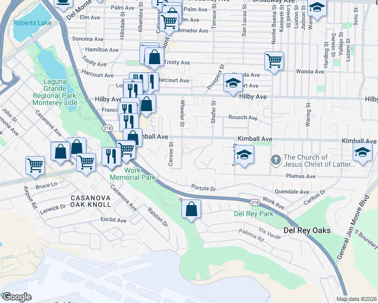 map of restaurants, bars, coffee shops, grocery stores, and more near 1016 Olympic Lane in Seaside