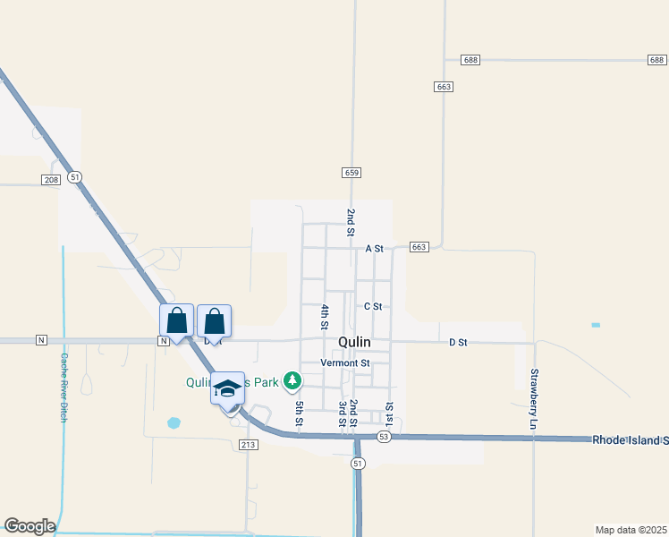 map of restaurants, bars, coffee shops, grocery stores, and more near 605 4th Street in Qulin