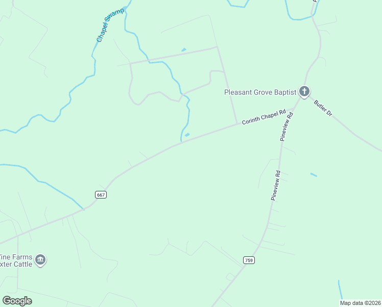 map of restaurants, bars, coffee shops, grocery stores, and more near 6699 Corinth Chapel Road in Suffolk