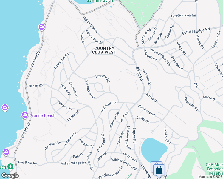 map of restaurants, bars, coffee shops, grocery stores, and more near 1081 San Carlos Road in Del Monte Forest