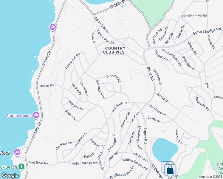 map of restaurants, bars, coffee shops, grocery stores, and more near 1051 Matador Road in Del Monte Forest