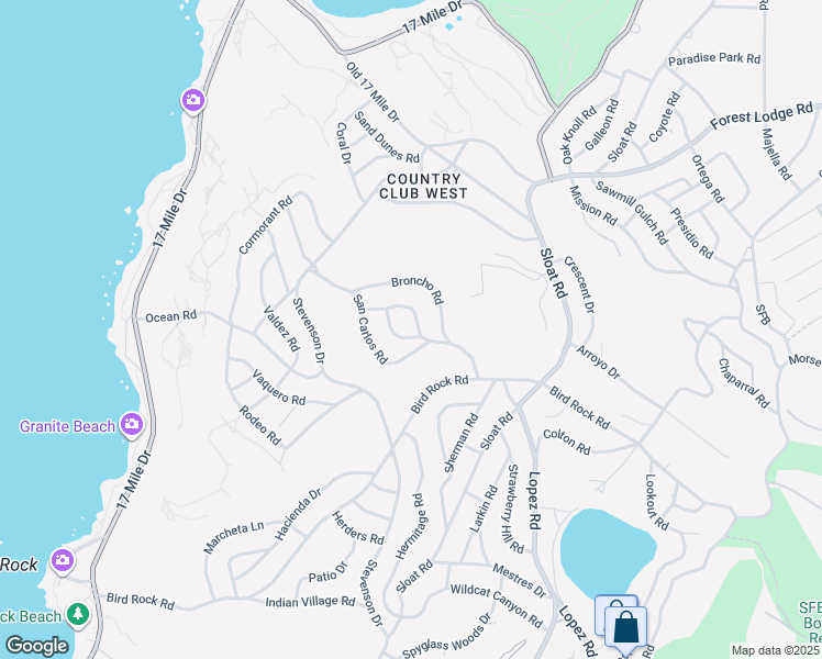 map of restaurants, bars, coffee shops, grocery stores, and more near 1051 Matador Road in Del Monte Forest