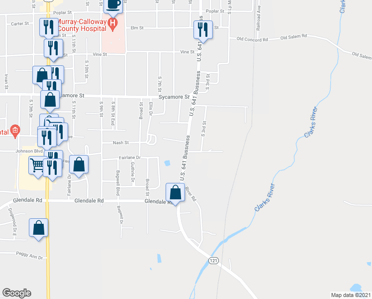 map of restaurants, bars, coffee shops, grocery stores, and more near 696 South 4th Street in Murray