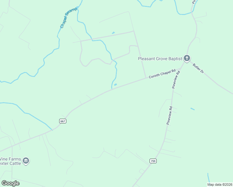 map of restaurants, bars, coffee shops, grocery stores, and more near 6699 Corinth Chapel Road in Suffolk