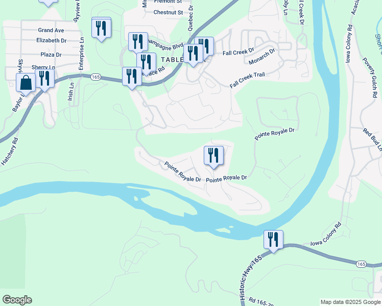 map of restaurants, bars, coffee shops, grocery stores, and more near 186 Bunker Ridge Drive in Branson