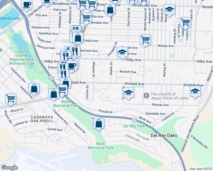 map of restaurants, bars, coffee shops, grocery stores, and more near 1085 Highlander Drive in Seaside