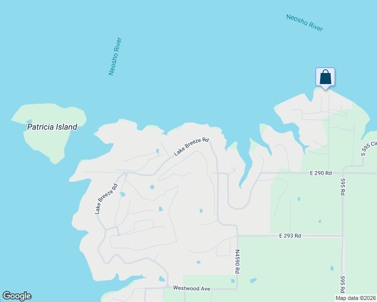 map of restaurants, bars, coffee shops, grocery stores, and more near 5018 Lake Breeze Road in Grove