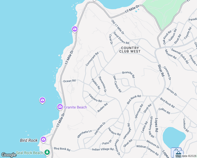 map of restaurants, bars, coffee shops, grocery stores, and more near 3014 Stevenson Drive in Del Monte Forest