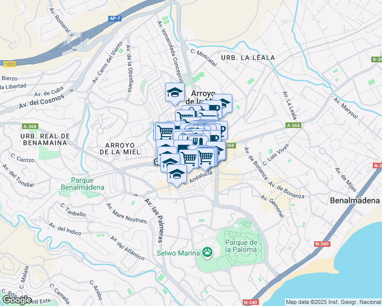 map of restaurants, bars, coffee shops, grocery stores, and more near 5 Calle las Flores in Benalmádena