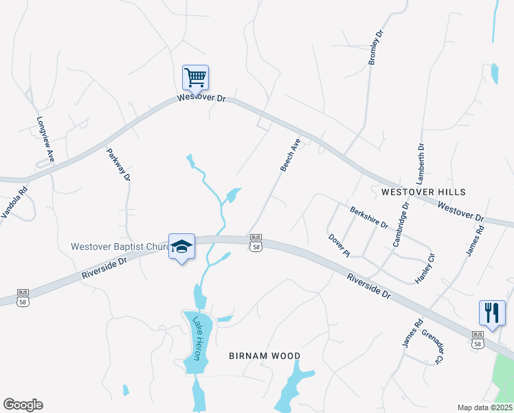 map of restaurants, bars, coffee shops, grocery stores, and more near 186 Beech Avenue in Danville