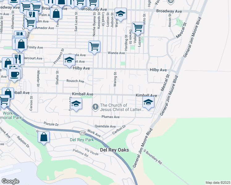 map of restaurants, bars, coffee shops, grocery stores, and more near 1118 Waring Street in Seaside