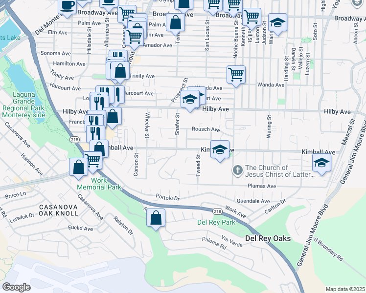 map of restaurants, bars, coffee shops, grocery stores, and more near 1122 Modoc Street in Seaside