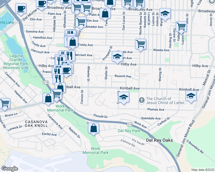 map of restaurants, bars, coffee shops, grocery stores, and more near 1122 Modoc Street in Seaside