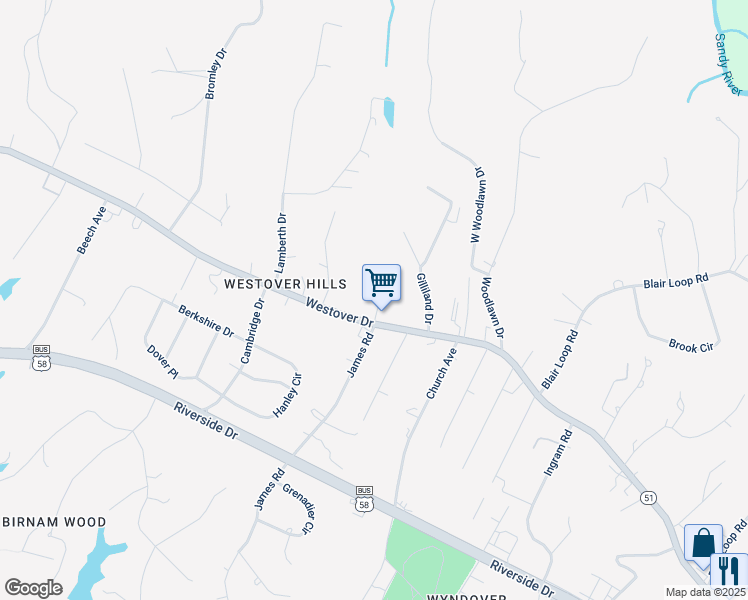 map of restaurants, bars, coffee shops, grocery stores, and more near 121 Edwards Court in Danville