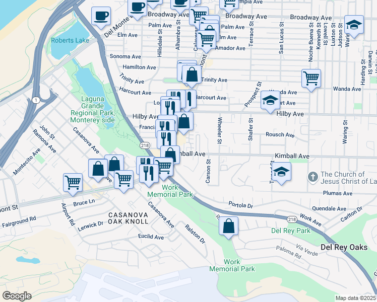 map of restaurants, bars, coffee shops, grocery stores, and more near 835 Kimball Avenue in Seaside